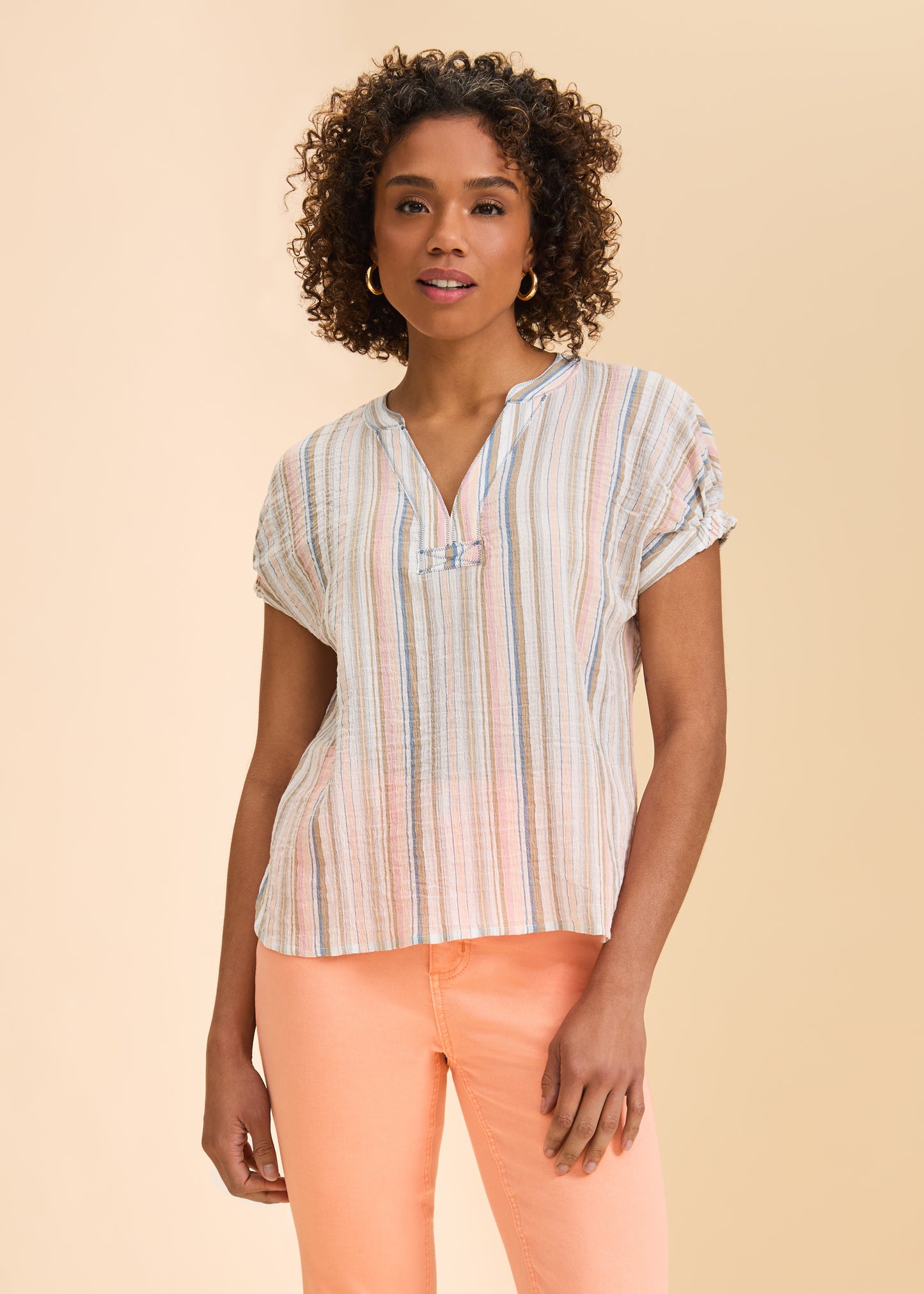 SHORT SLEEVE STRIPED BLOUSE