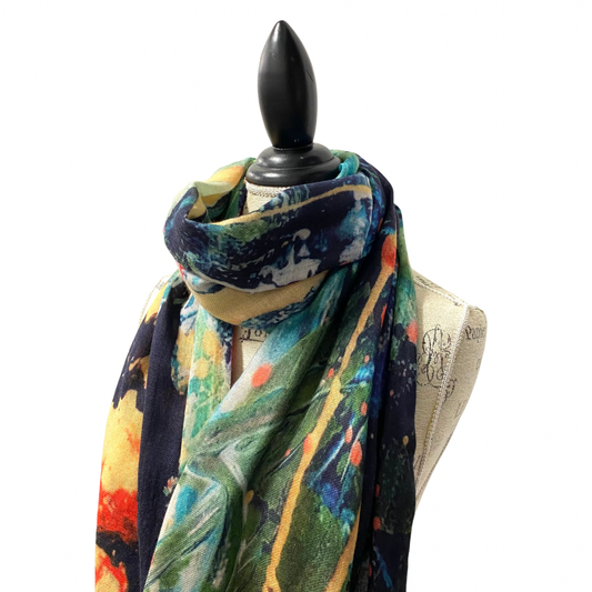 Vibrant Wool and Silk Art Scarf