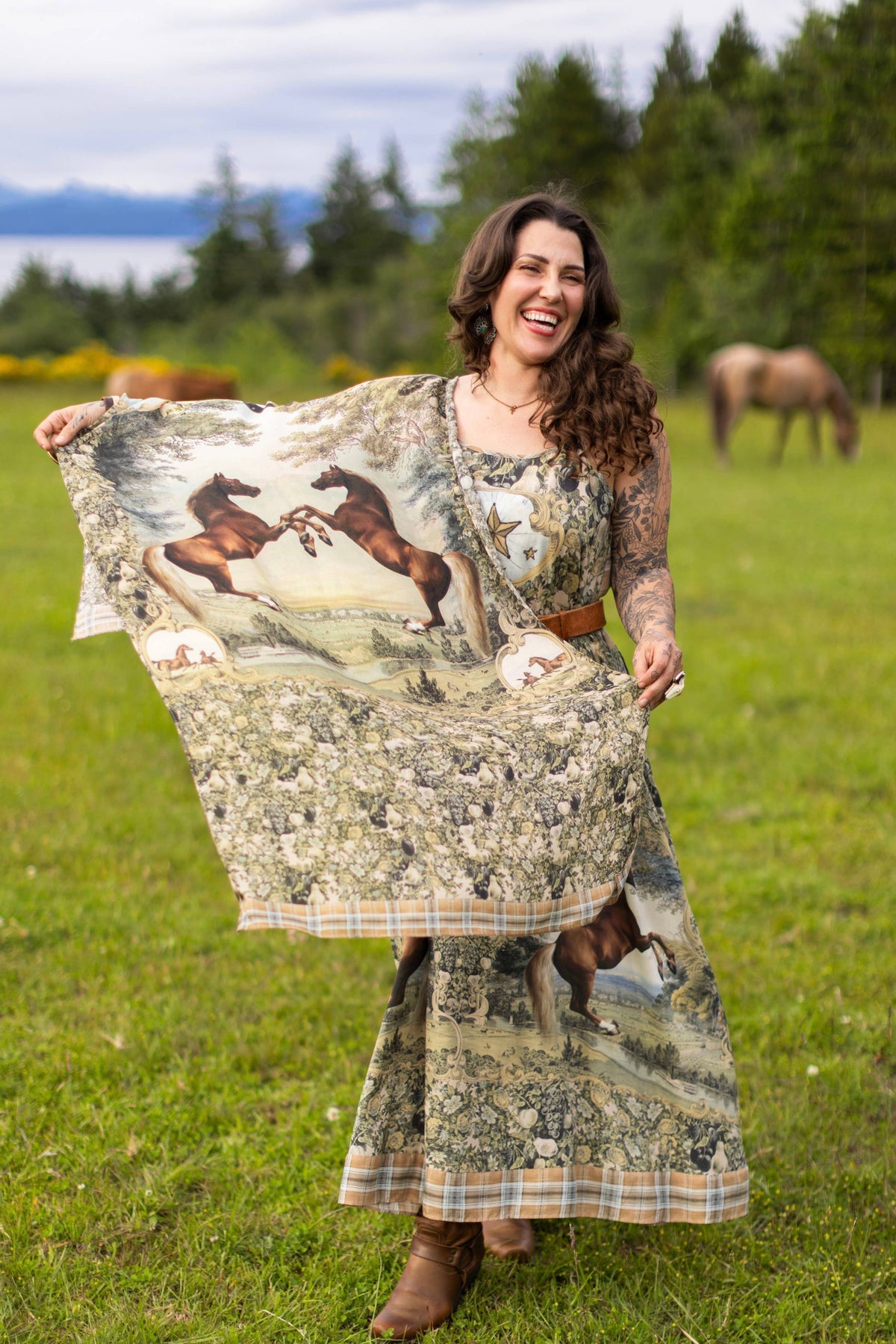 Born To Run Scarf with Wild Horse & Floral Print - Suttles & Seawinds