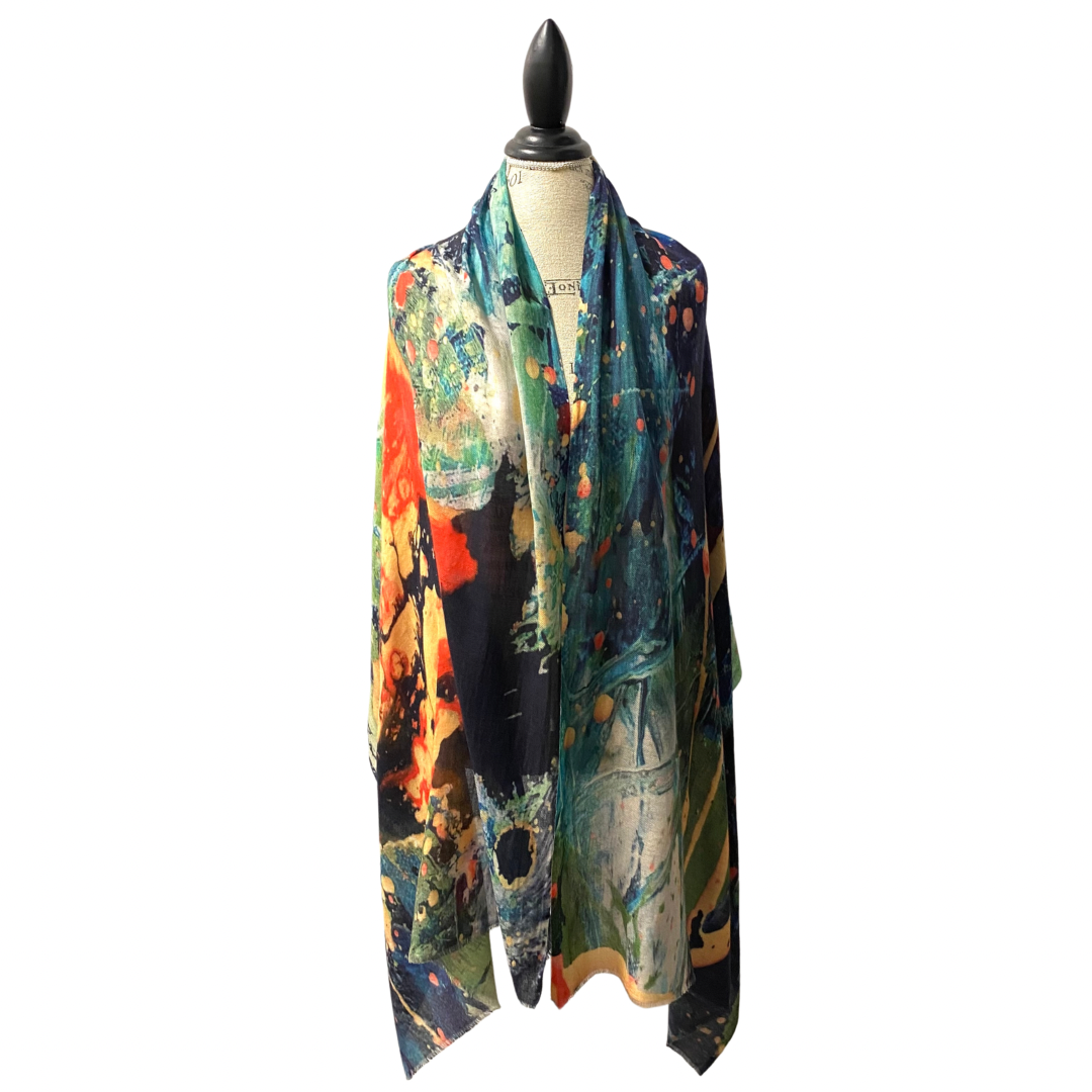Vibrant Wool and Silk Art Scarf