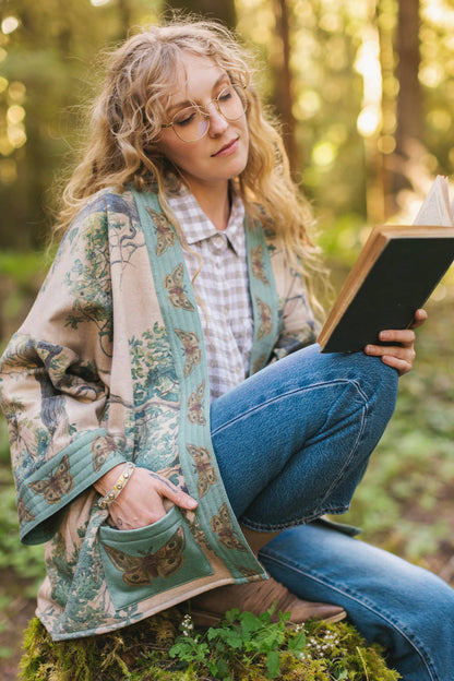 Earth & Sky Fleece Cottage Cardigan Kimono Jacket w/Trees - Suttles & Seawinds