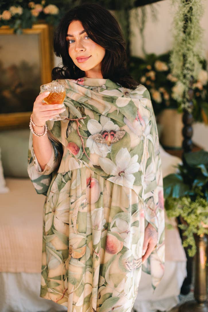 Fleur De Soleil Scarf with Magnolia Floral Print & Butterfly - Suttles & Seawinds