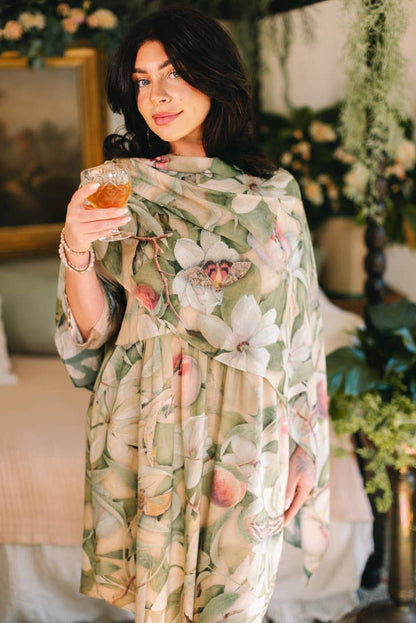 Fleur De Soleil Scarf with Magnolia Floral Print & Butterfly - Suttles & Seawinds