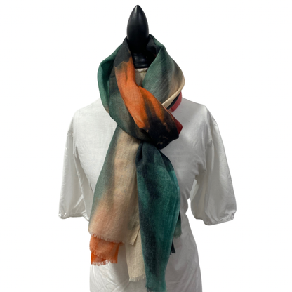 Elegant Wool Silk Abstract Rainbow Scarf