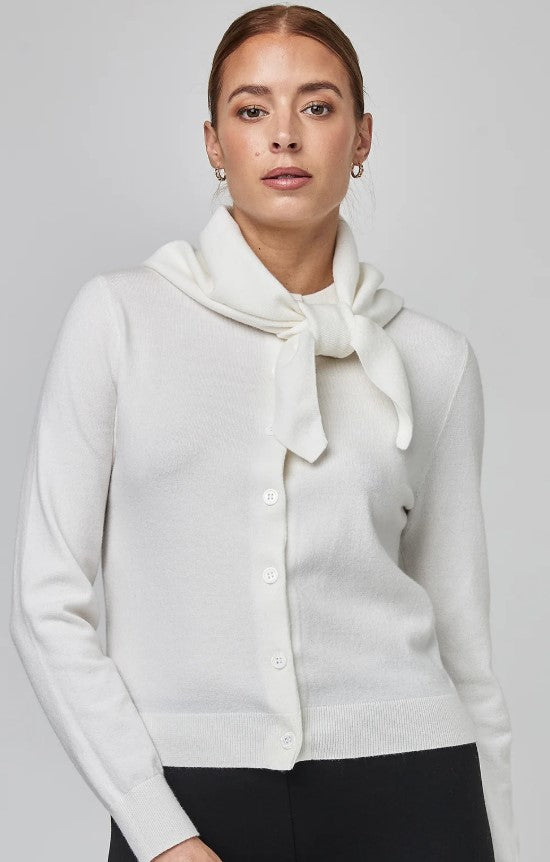 UCHUU- FITTED CREW NECK CARDIGAN W INTERGRATED SCARF