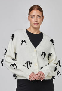 UCHUU- SHORT CARDIGAN WITH BOW APPLIQUES