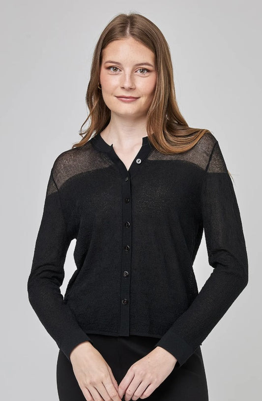 UCHUU- CROPPED CARDIGAN WITH SHEER SHOULDER DETAILS