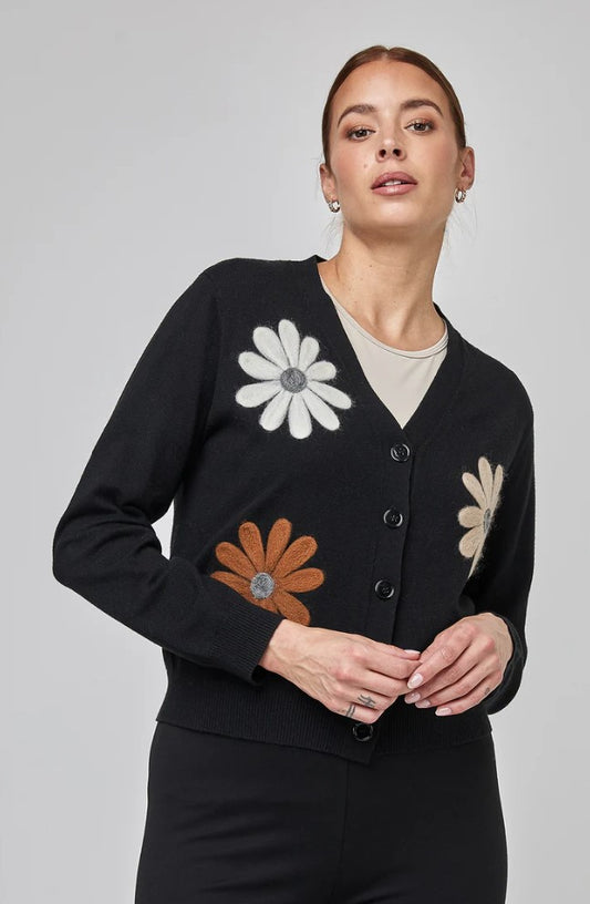 UCHUU-BUTTON-DOWN CARDIGAN WITH FLORAL APPLIQUES