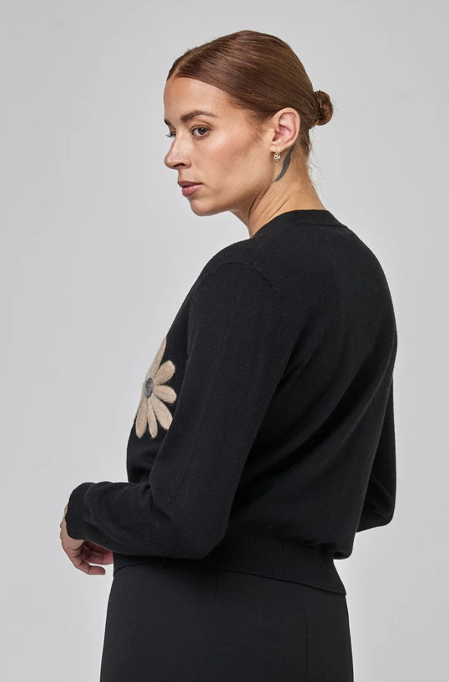 UCHUU-BUTTON-DOWN CARDIGAN WITH FLORAL APPLIQUES