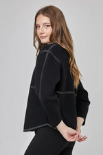 Load image into Gallery viewer, UCHUU- BOILED WOOL CARDIGAN W CONTRAST STITCHING
