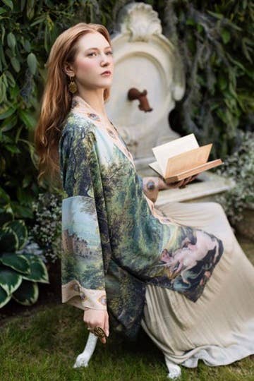 The Mythmaker Matinée Duster Kimono w/ landscape & unicorn - Suttles & Seawinds