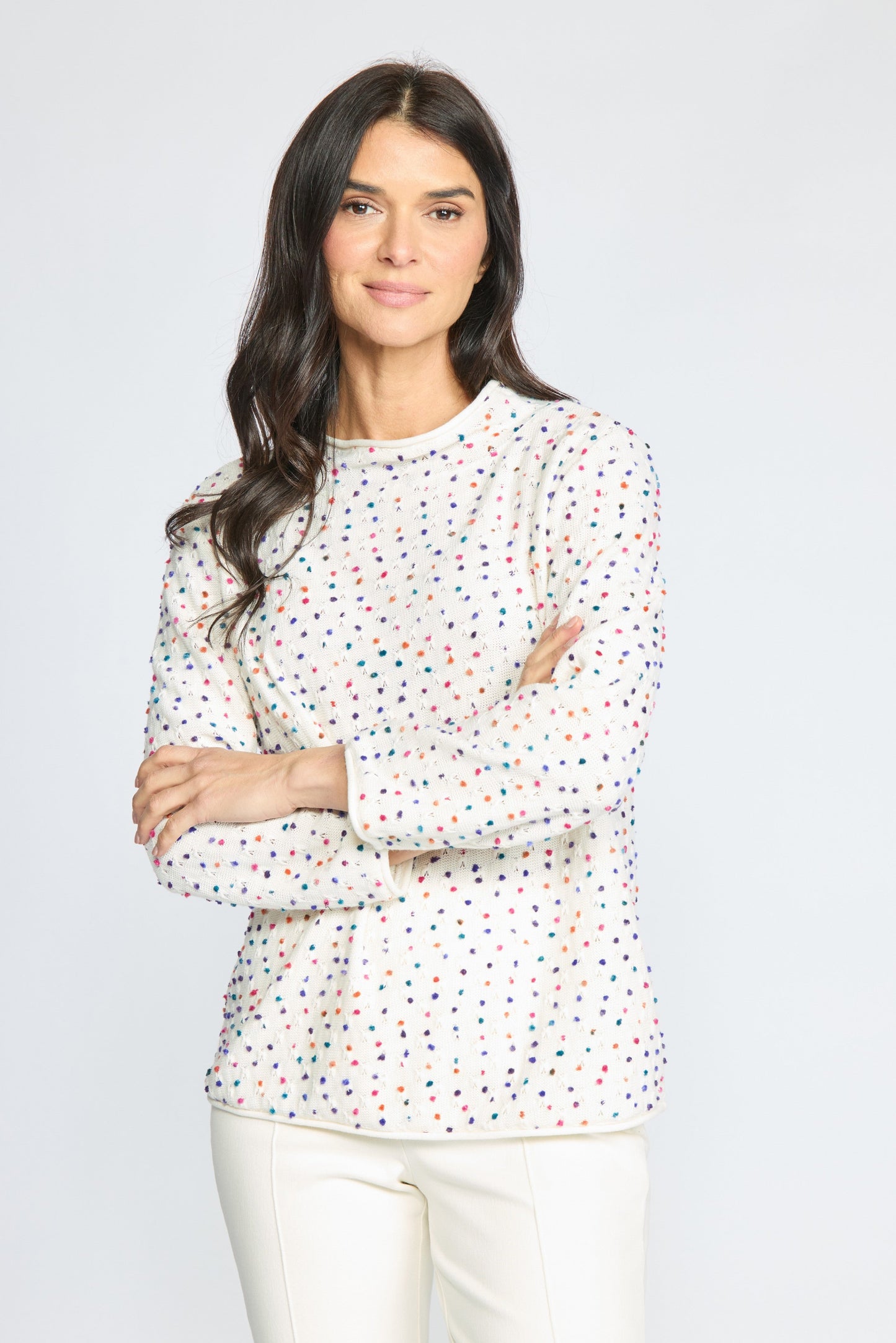 Confetti Dot Fleck Funnel Sweater in Ivory