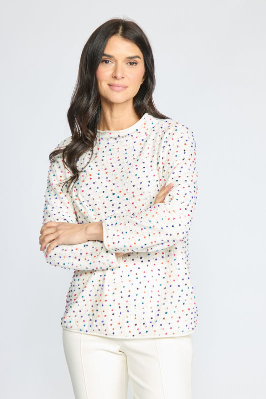 Confetti Dot Fleck Funnel Sweater in Ivory