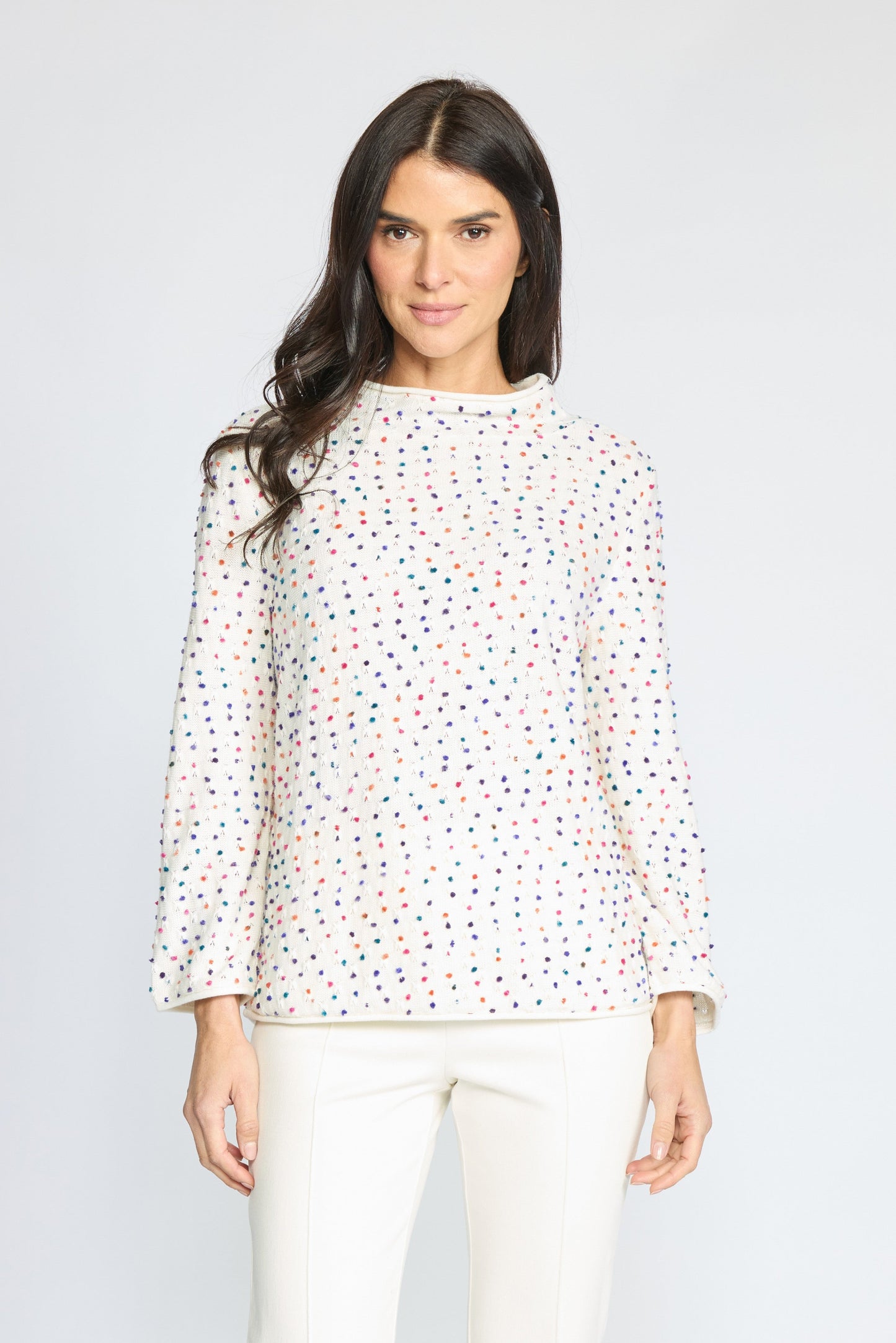 Confetti Dot Fleck Funnel Sweater in Ivory