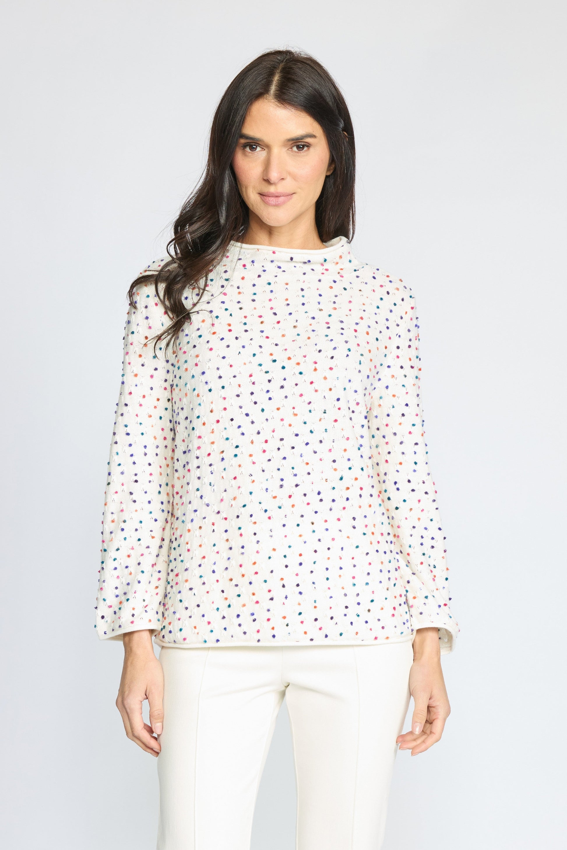 Confetti Dot Fleck Funnel Sweater in Ivory