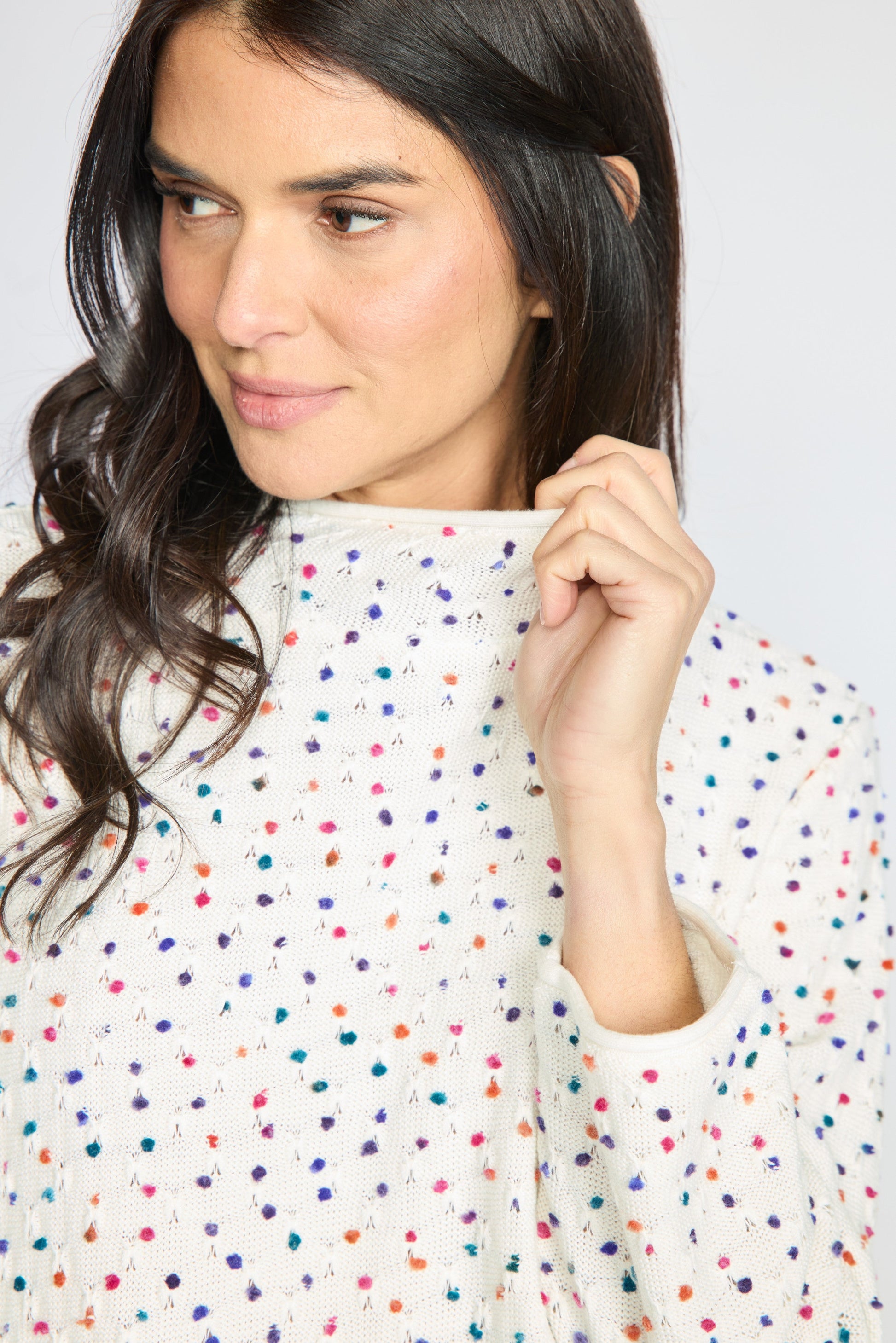 Confetti Dot Fleck Funnel Sweater in Ivory