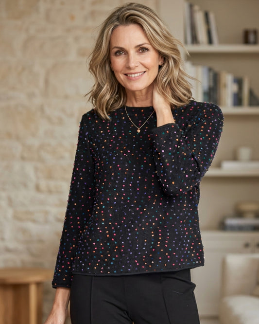 Confetti Dot Party Pullover in Black