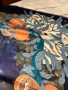 T & E - LARGE SILK SCARF - POMEGRANITE DEPICTION