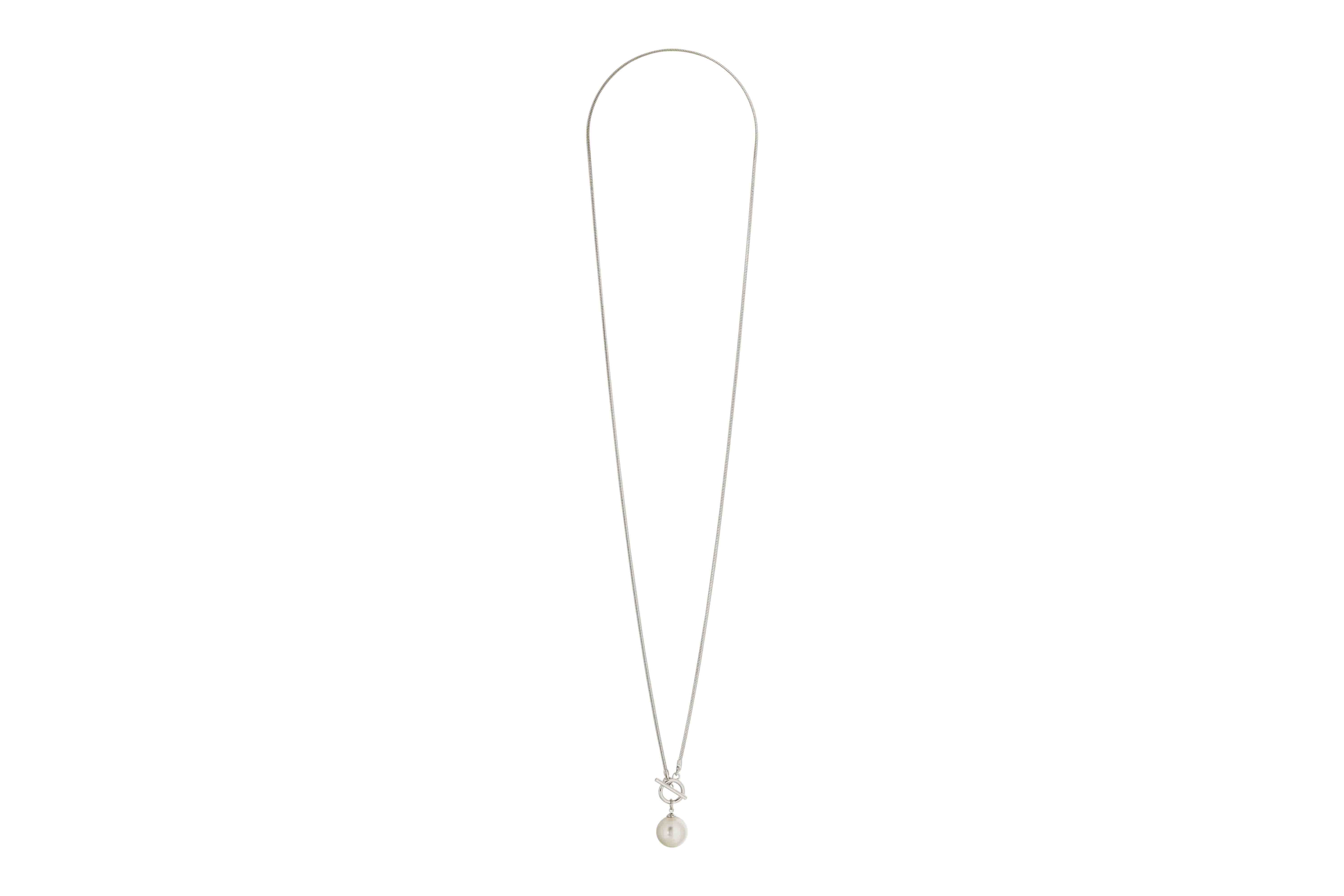 MERX-NECKLACE CREAM GLASS PEARL WITH SILVER CHAIN 80CM