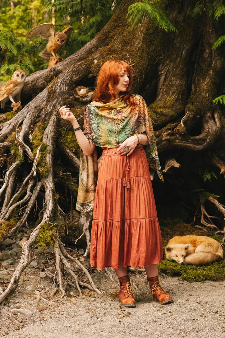Woodland Wisdom Bohemian Scarf with Florals, Rabbit & Moths - Suttles & Seawinds