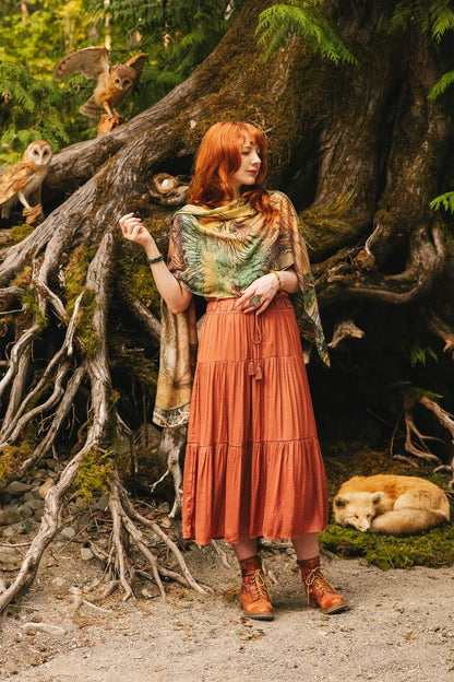 Woodland Wisdom Bohemian Scarf with Florals, Rabbit & Moths - Suttles & Seawinds