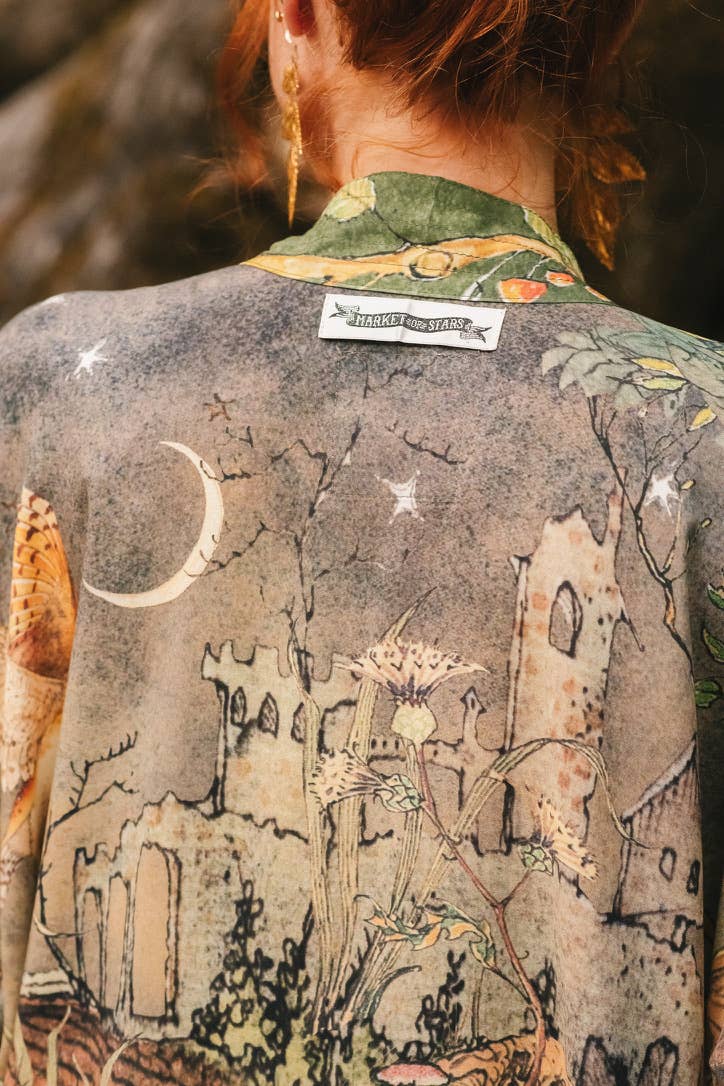 Woodland Wisdom Matinée Duster Kimono w/ Florals, Fox & Owl - Suttles & Seawinds