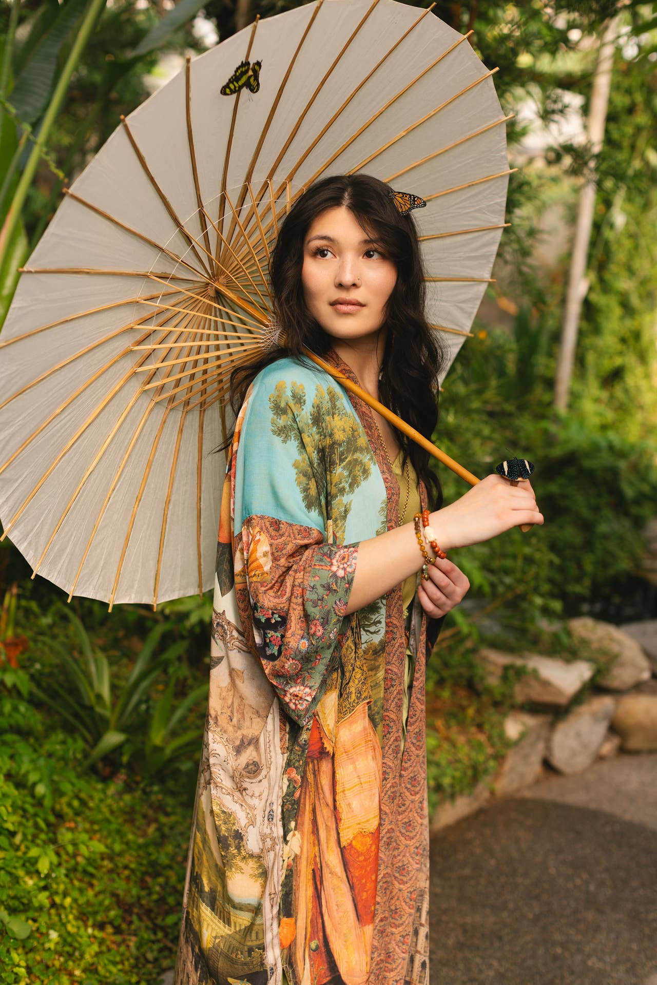 Secret Garden Opera Duster Kimono Robe w/ Swan, Fan