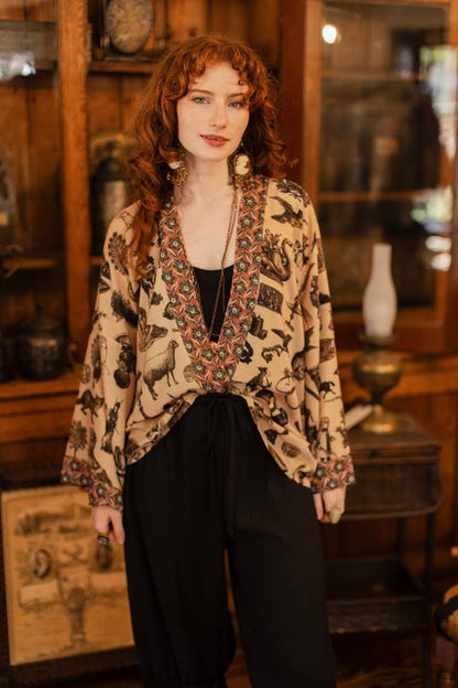 Curiosities Pixie Duster Crop Kimono w/ Whimsical Print - Suttles & Seawinds