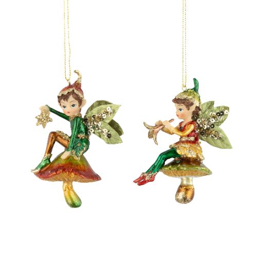 Painted Resin Fairies on Mushroom Ornament