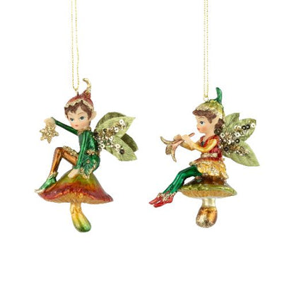 Painted Resin Fairies on Mushroom Ornament