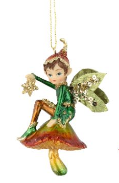Painted Resin Fairies on Mushroom Ornament