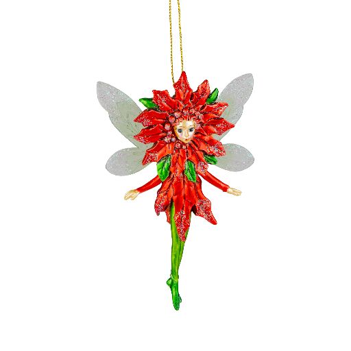 Painted Resin Poinsettia Fairy Ornament