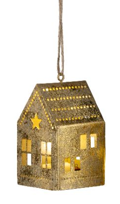 Gold Foiled Metal House Ornament w/LED Lights