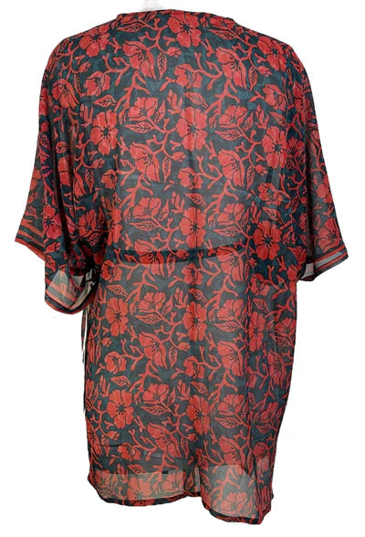 RED VINE SILK KIMONO SLEEVED JACKET W BELT