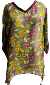 sariKNOTsari  Cotoneaster Sheer Avatar Pure Silk Long Tunic with Side Ties