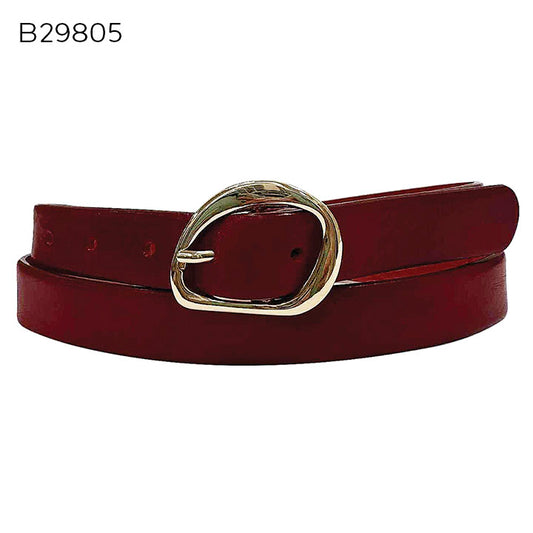 Italian Leather Belt w/Gold Center Bar Buckle