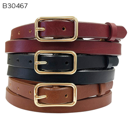 Italian Leather Belt w/Lt Gold Center Bar Buckle