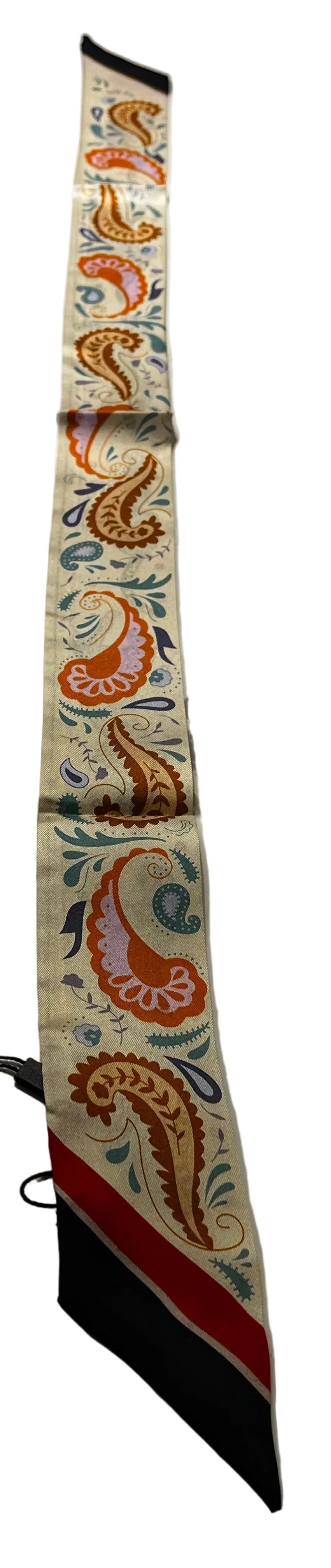 Decorative tie scarf with paisley patterns on a white background