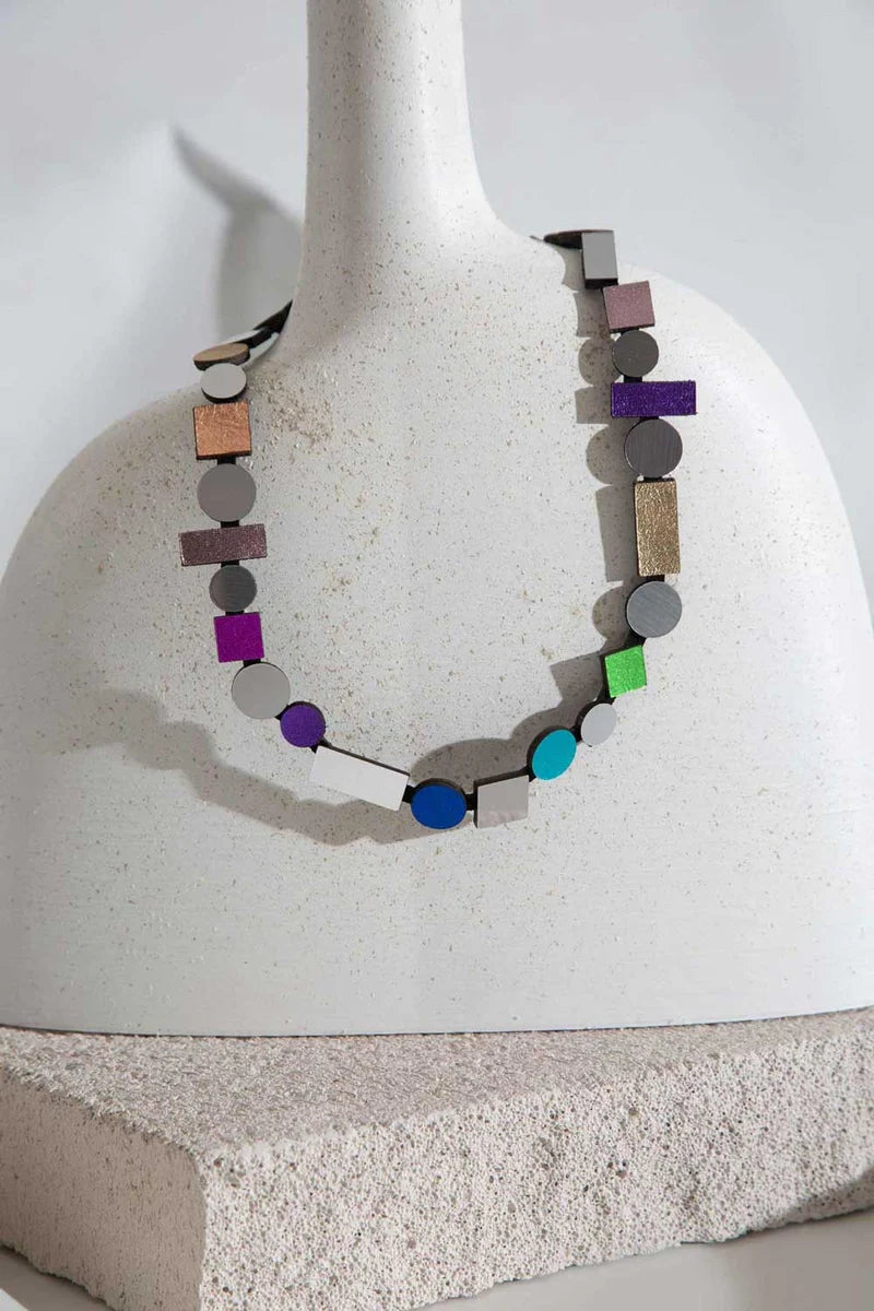 Bauhaus Round silver & rainbow Necklace