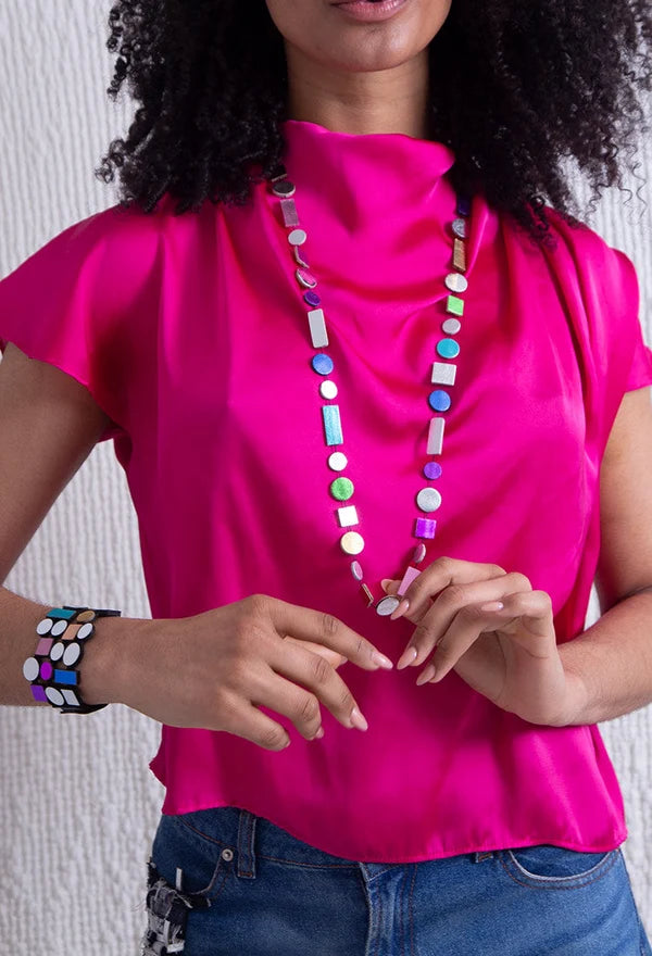 Bauhaus Long silver & rainbow Necklace