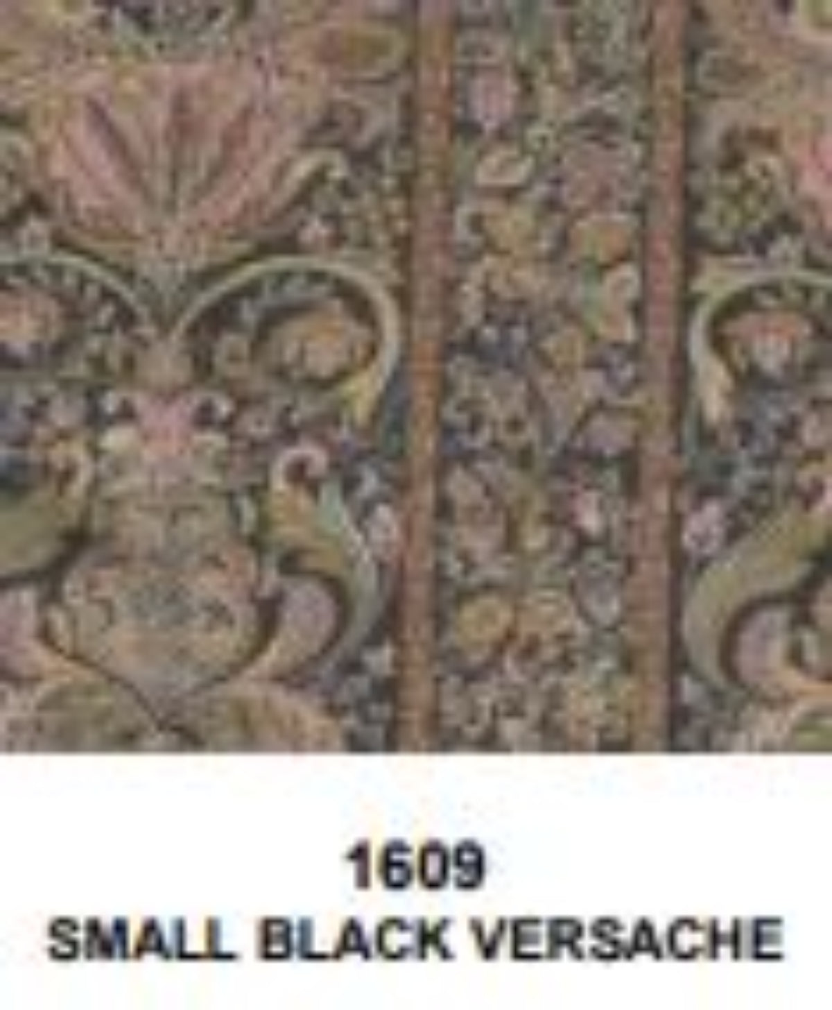Small black versache pattern on a textured fabric background