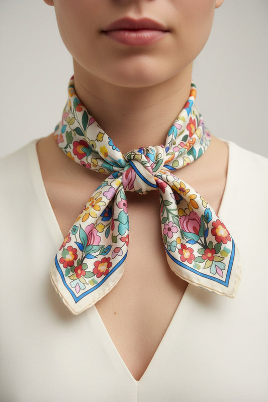 Close-up of a colorful floral patterned SCARF