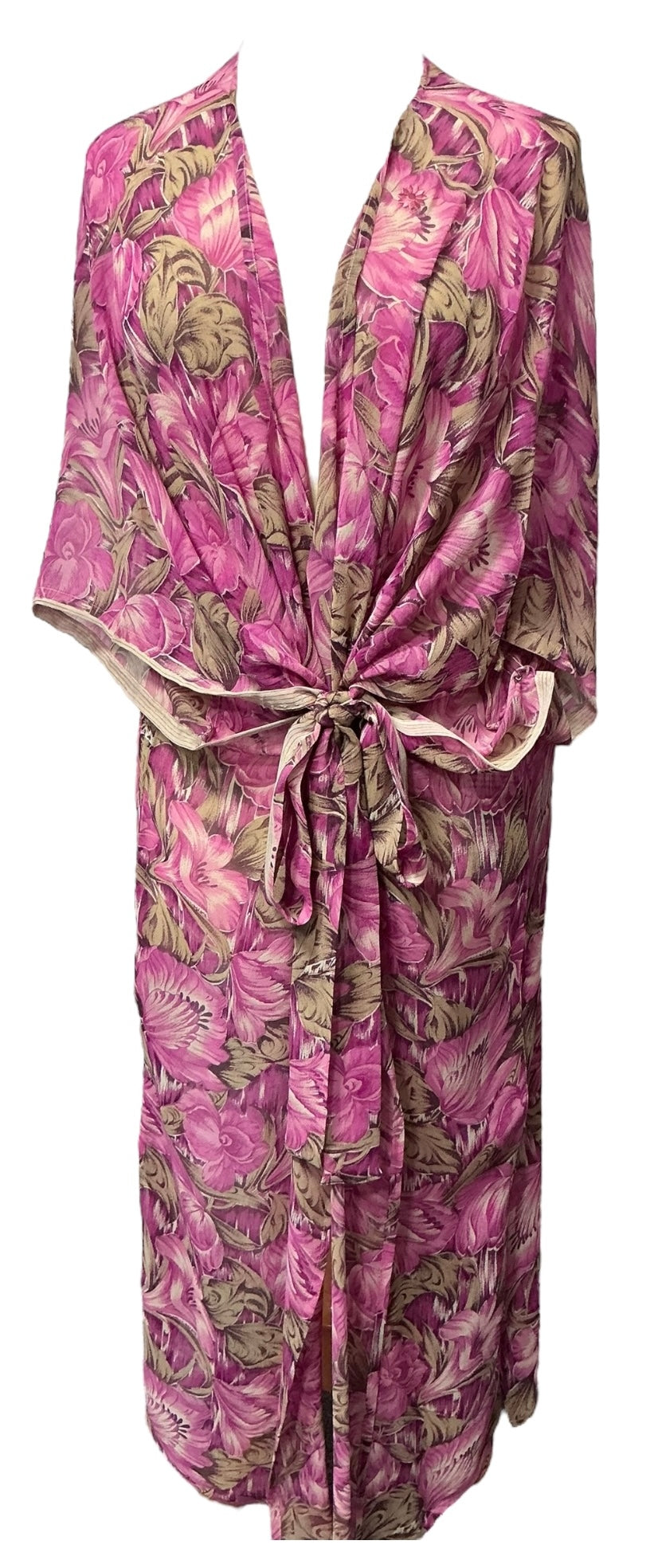 sariKNOTsari  PRG6803 Sheer Avatar Long Pure Silk Kimono Sleeved Duster with Belt