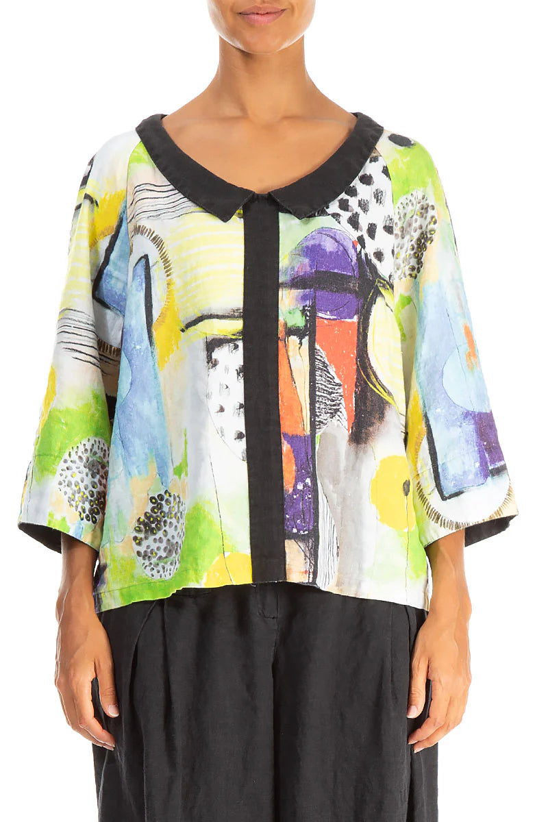 GRIZAS - ARTMAZE LINEN COLLAR TOP