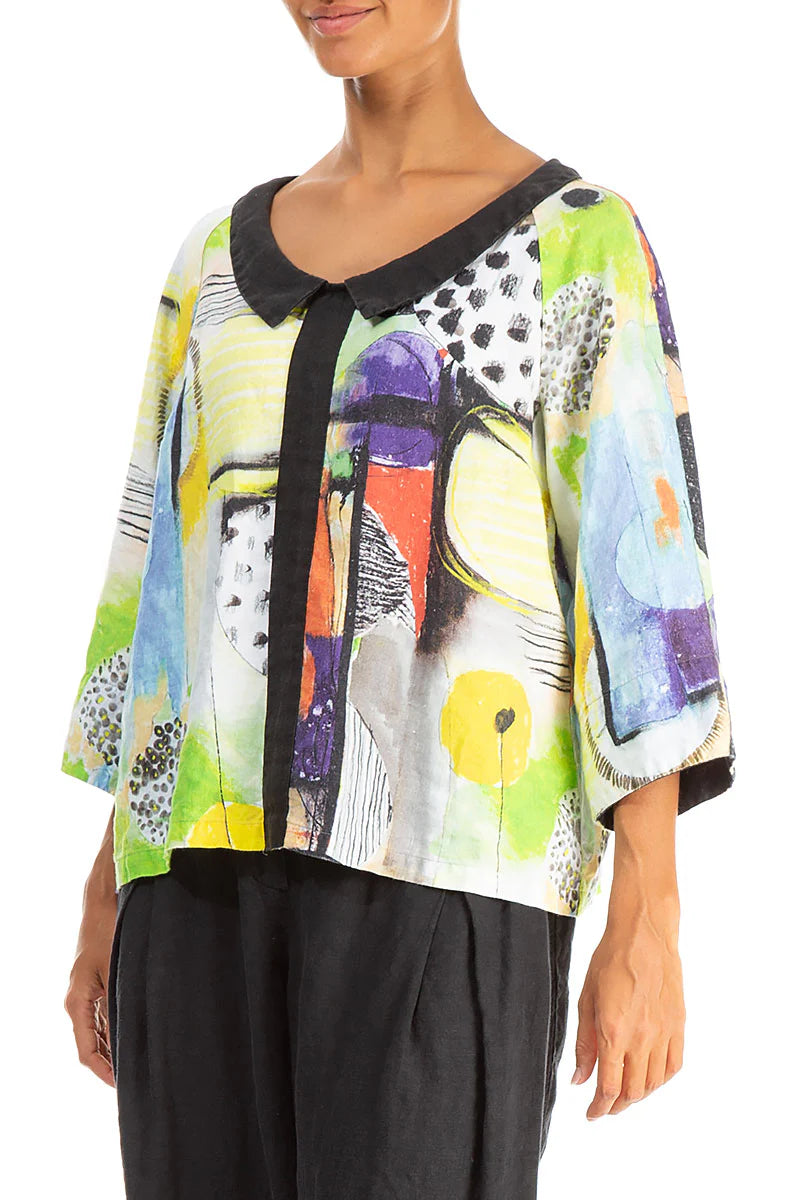 GRIZAS - ARTMAZE LINEN COLLAR TOP