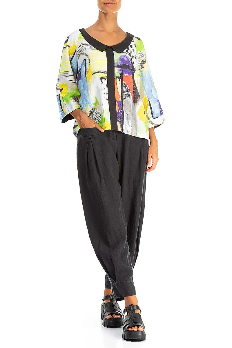 GRIZAS - ARTMAZE LINEN COLLAR TOP