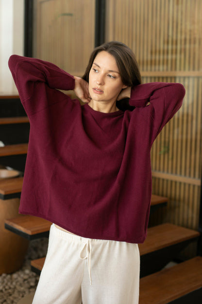Sara Easy Rib Crew Sweater boysenberry - ribbed knit