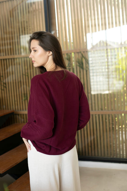 Sara Easy Rib Crew Sweater boysenberry - lifestyle