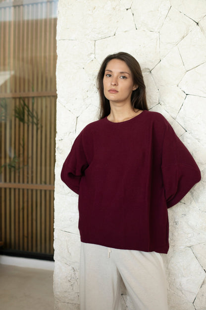 Sara Easy Rib Crew Sweater boysenberry - side