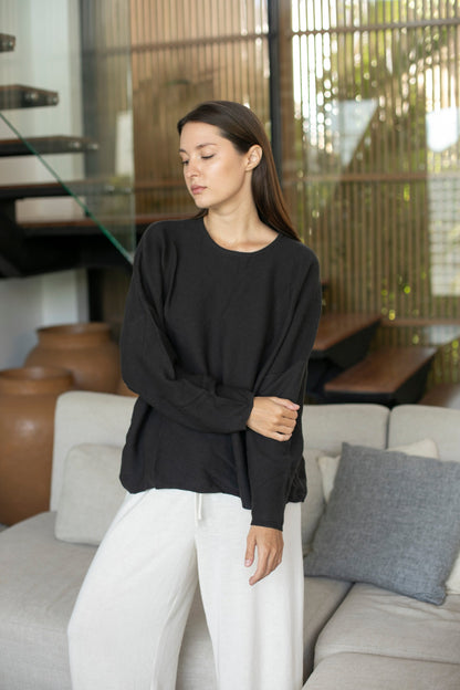 Sara Easy Rib Crew Sweater ground coffee - lifestyle